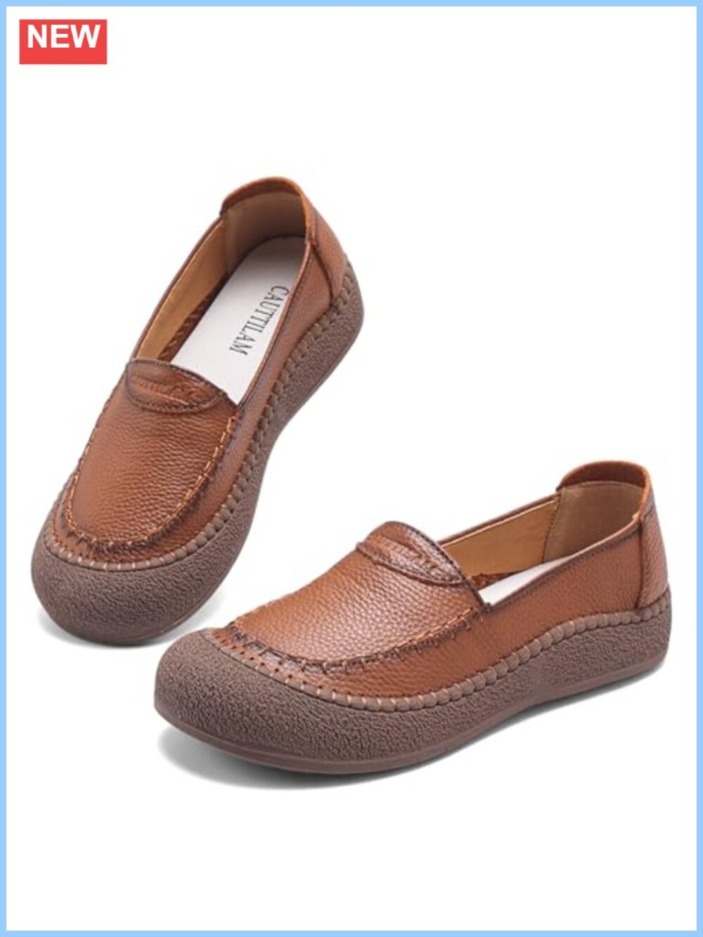 Genuine Leather Slip On Loafers Cushioned Comfort Walking Shoes Flats